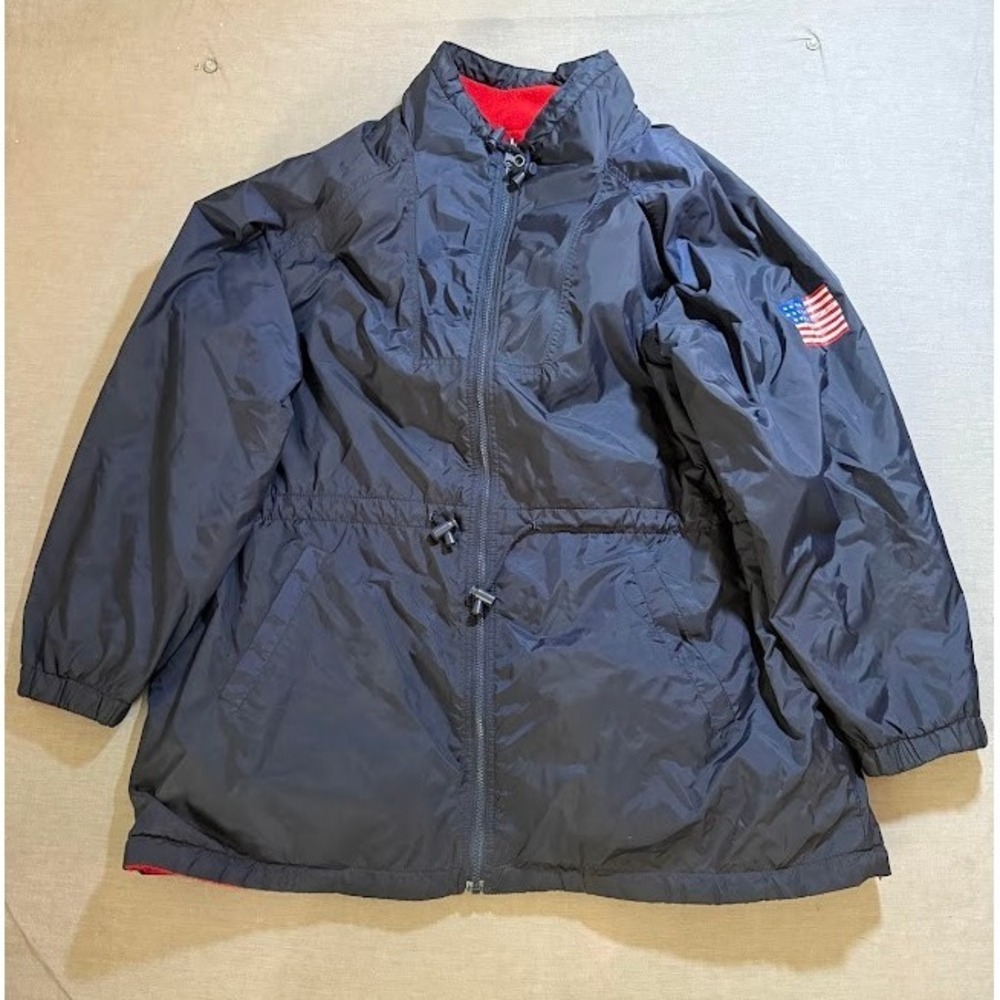 Vintage USA Flag Embroidered Navy Blue Lightweight Jacket Red Reversible XL